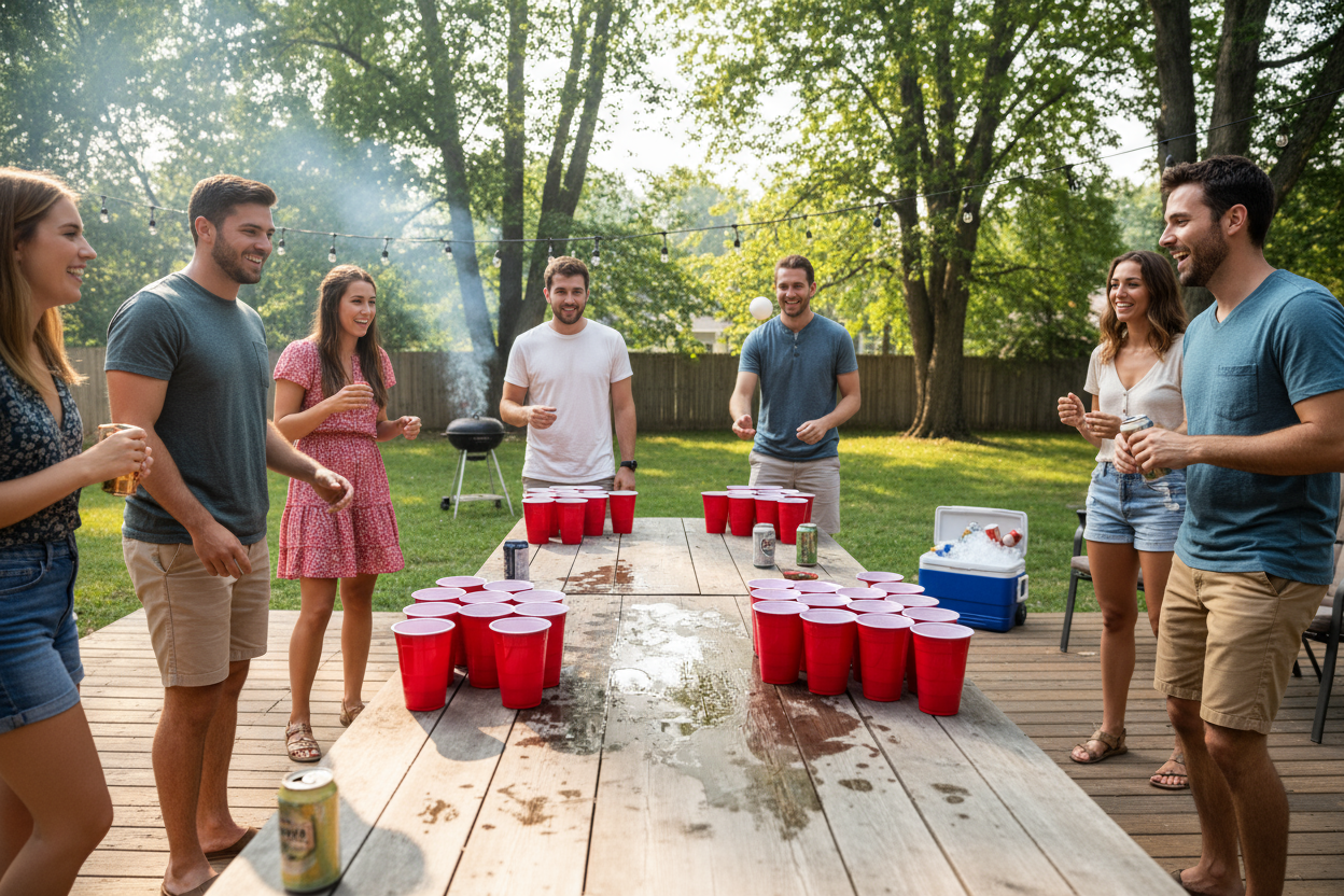 playing beer pong outdoors
